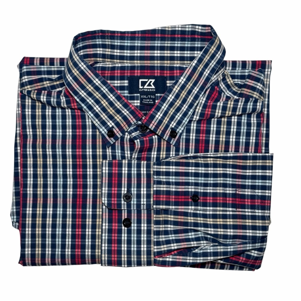 Cutter & Buck  Navy/Red/Yellow Plaid Long Sleeve Button Down Shirt Mens XXL